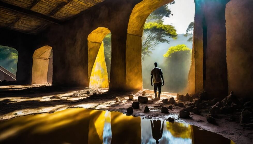 Firefly REMAINS of construction and people man reflecting in the environment with natural lighting,