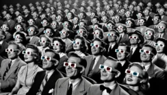 DALL·E 2024-03-24 02.24.25 - Recreate the iconic image in a 16_9 format, capturing a group of people from various walks of life wearing 3D glasses. They are seated in rows, lookin